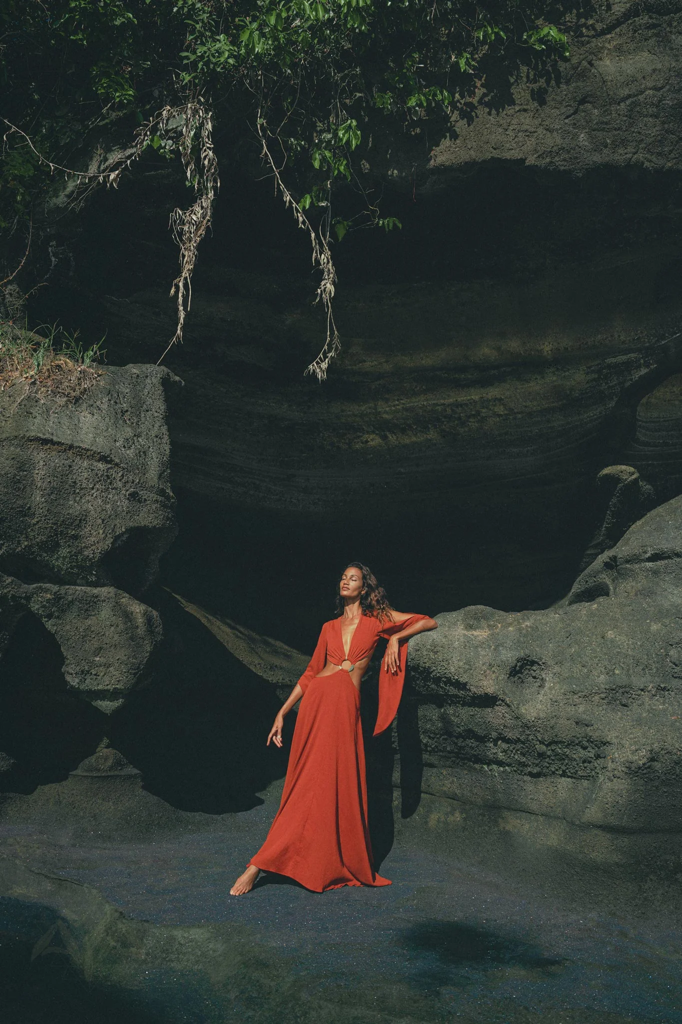 Red Rose Greek Goddess Dress • Boho Bridesmaid Dress • Bell Sleeves Dress - Image 8