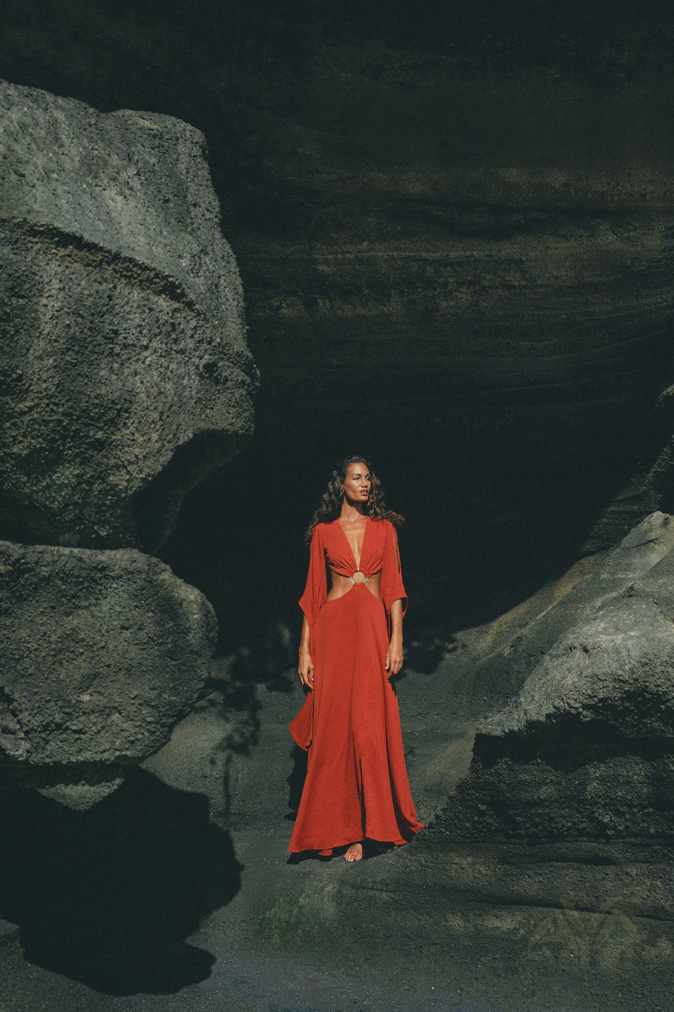 Red Rose Greek Goddess Dress • Boho Bridesmaid Dress • Bell Sleeves Dress - Image 9