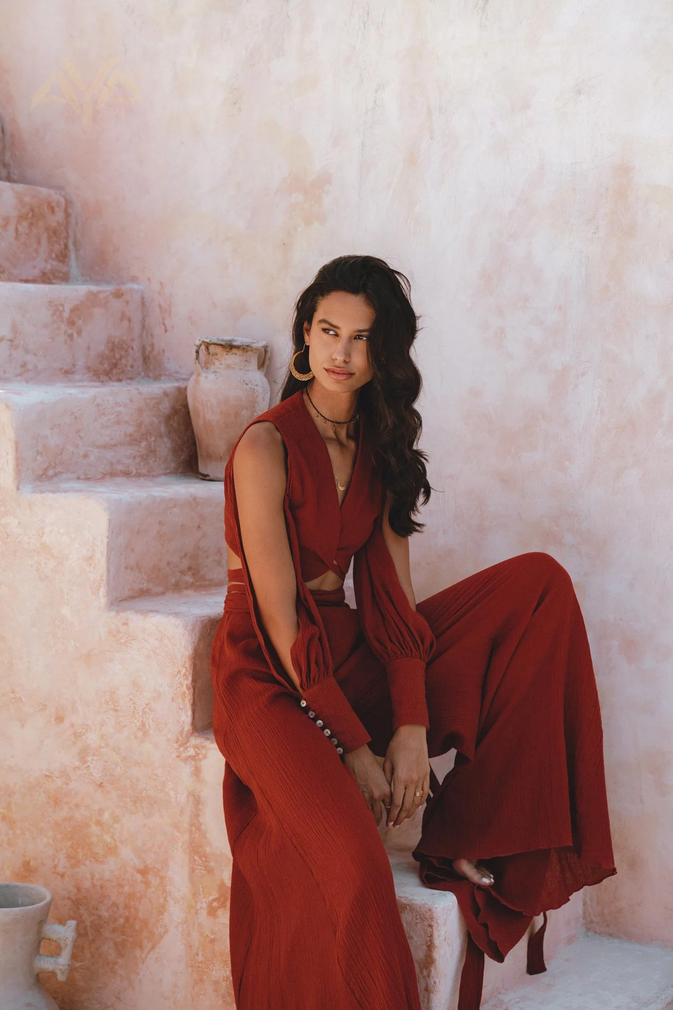 Red Rose Ambrosia Set • Adjustable Crop Top and Pants • One Set Organic Boho Top & Trousers - Image 4