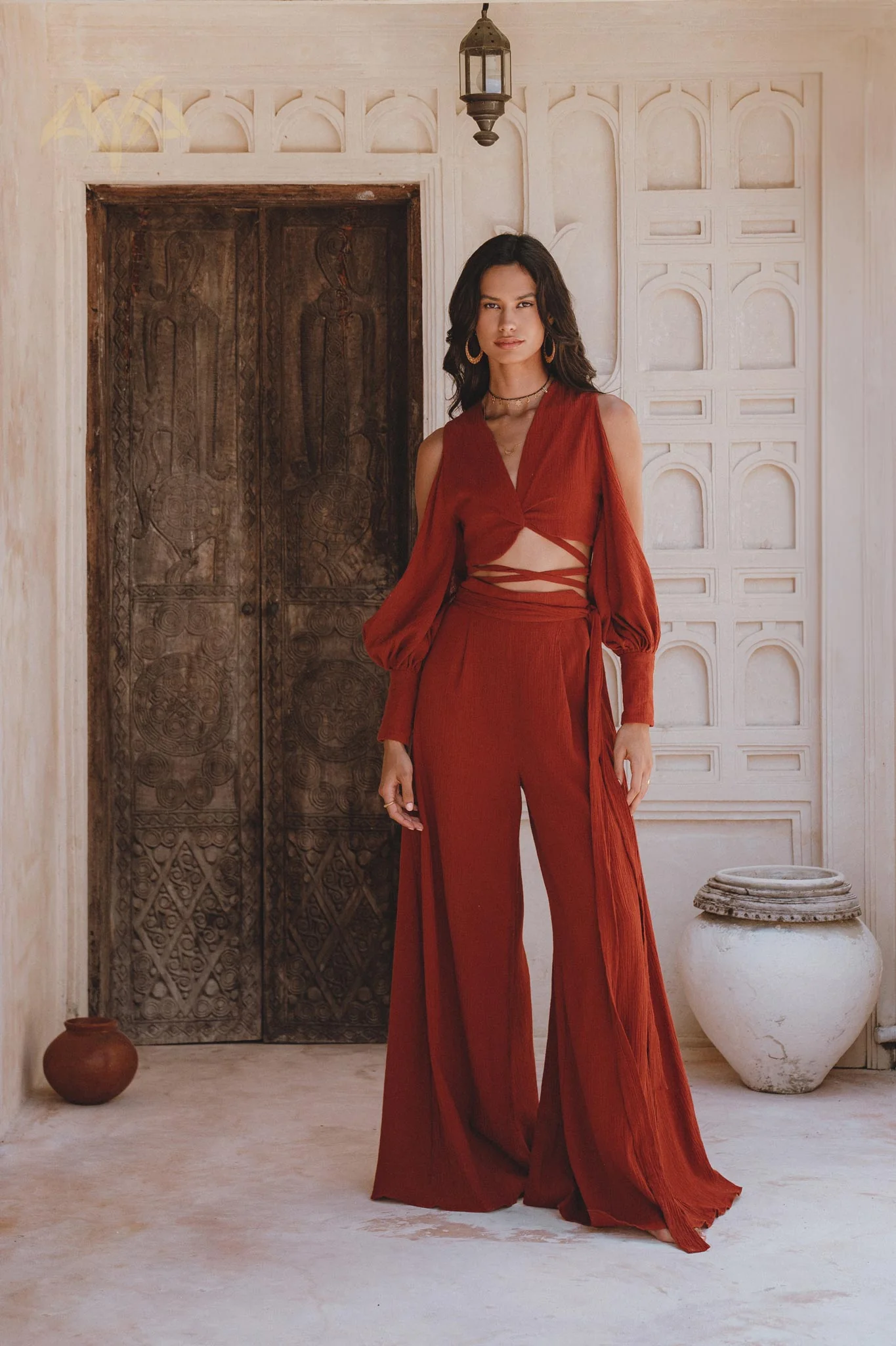 Red Rose Ambrosia Set • Adjustable Crop Top and Pants • One Set Organic Boho Top & Trousers - Image 5