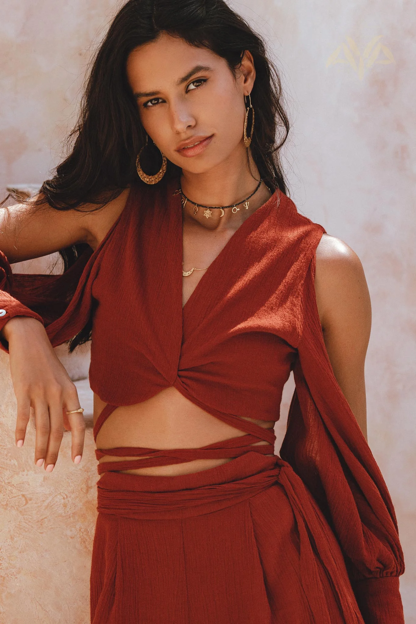 Red Rose Ambrosia Set • Adjustable Crop Top and Pants • One Set Organic Boho Top & Trousers - Image 9