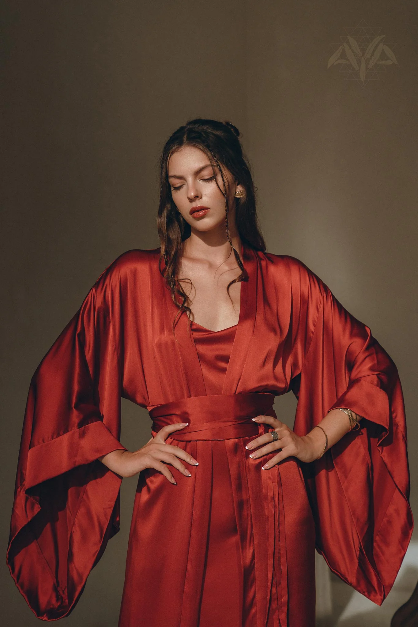 Wine Red Silk Boho Kimono Cover • Wide Sleeve Bohemian Kaftan Cardigan - Image 9
