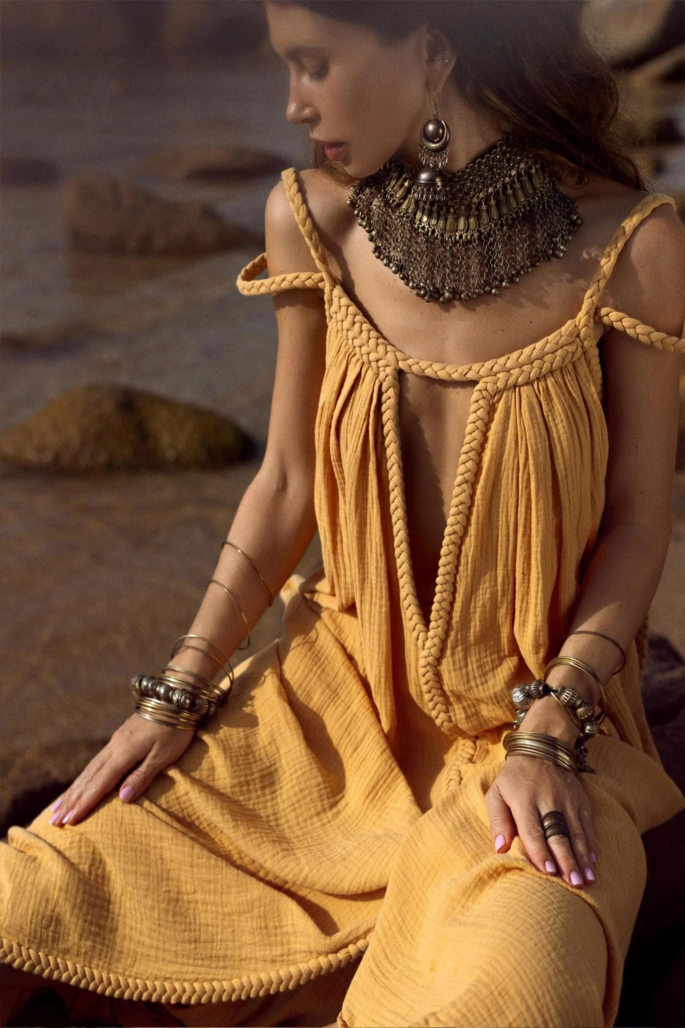 Yellow Gold Greek Goddess Prom Boho Dress