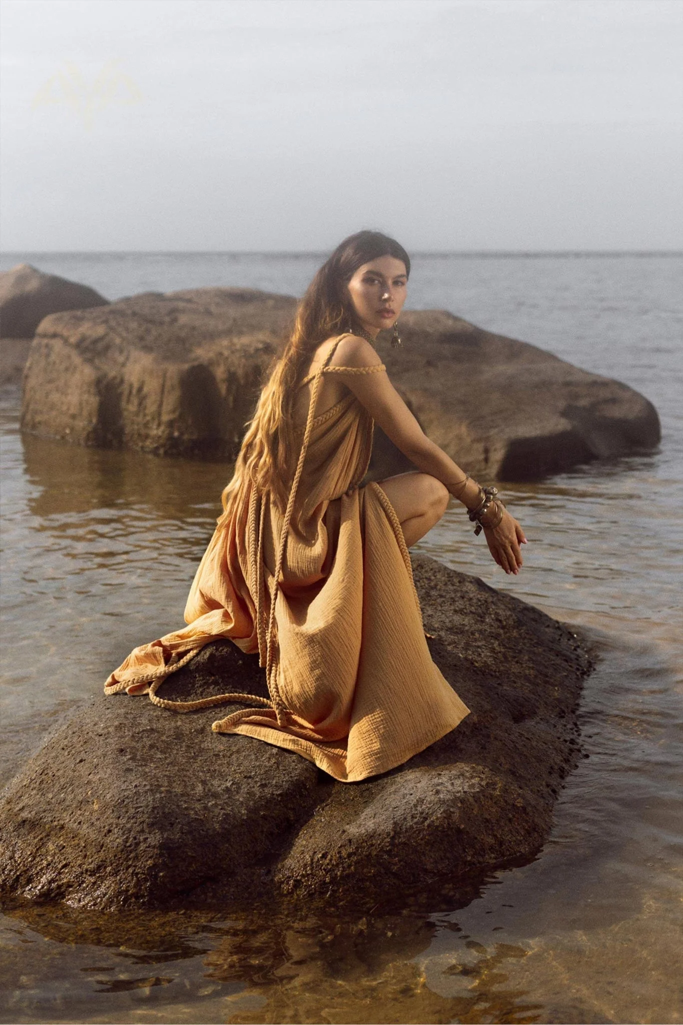 Yellow Gold Greek Goddess Prom Boho Dress - Image 7