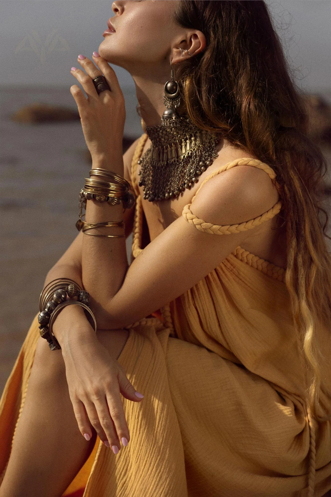 Yellow Gold Greek Goddess Prom Boho Dress - Image 9